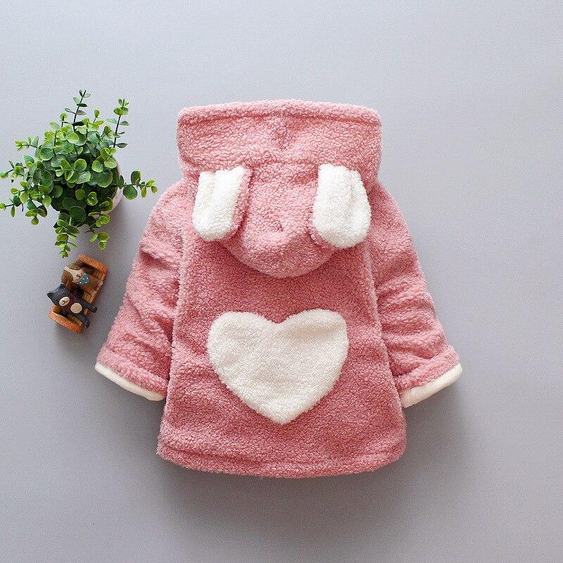 Baby Girls Heart Print Thick Velvet Winter Hoodie Jacket Outerwear