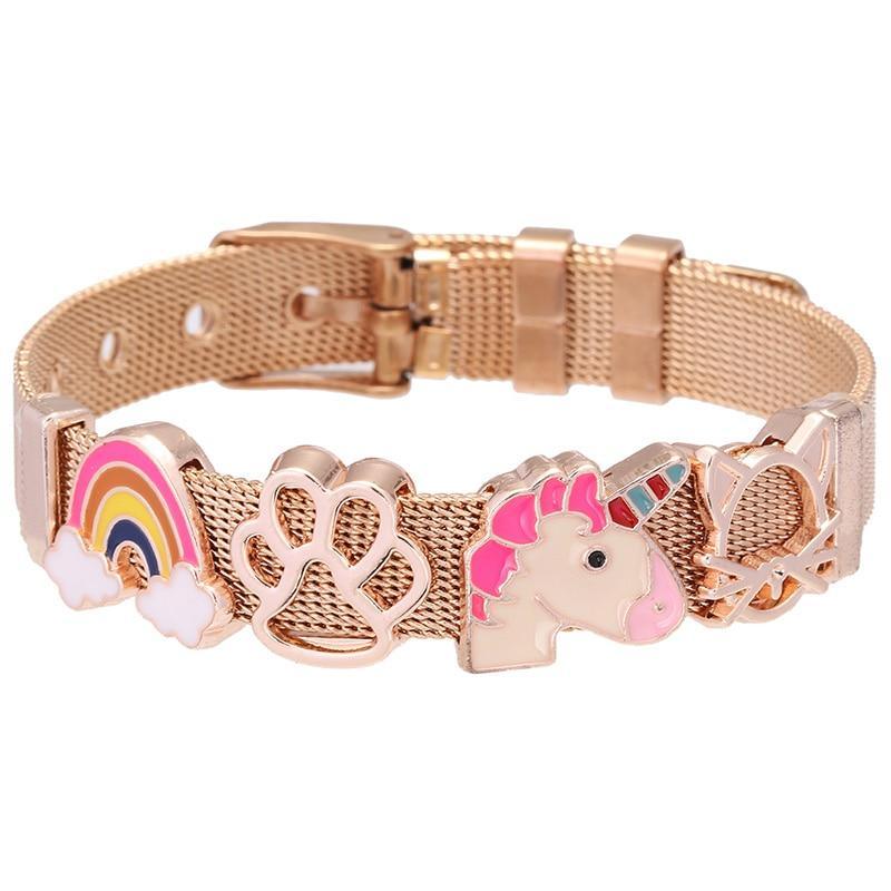 18K Gold Plated Italian Mesh Heart and Anchor Charm Bracelet