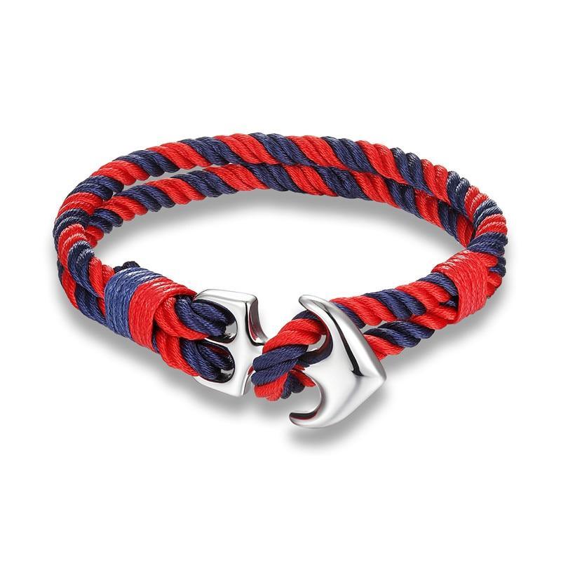 Men's Nautical Anchor Rope Bracelet in Navy, White and Red