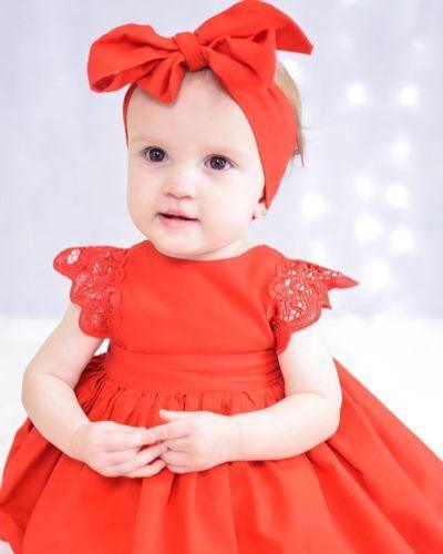Red Lace Ruffle Romper Dress with Headband for Baby Girls