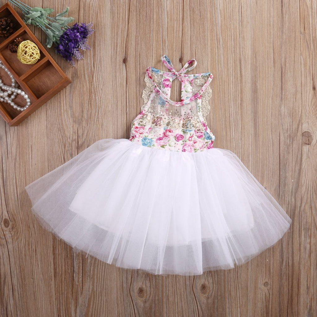 Handmade Tulle Tutu Dress for Baby Girls with Floral Sequins