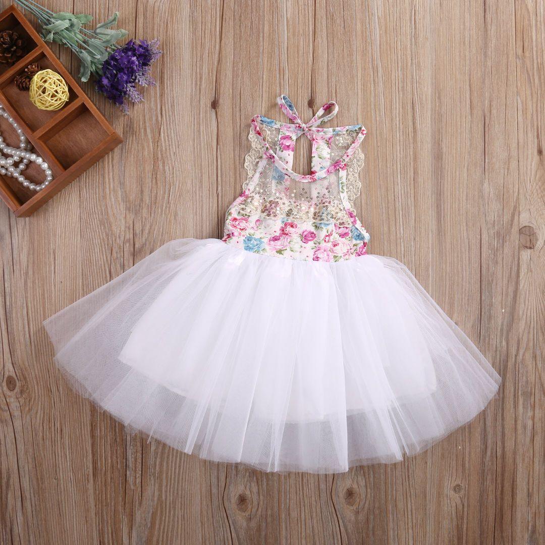 Handmade Tulle Tutu Dress for Baby Girls with Floral Sequins