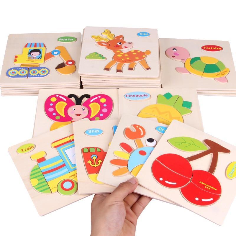 3D Wooden Cartoon Animal & Fruit Intelligence Puzzle for Kids