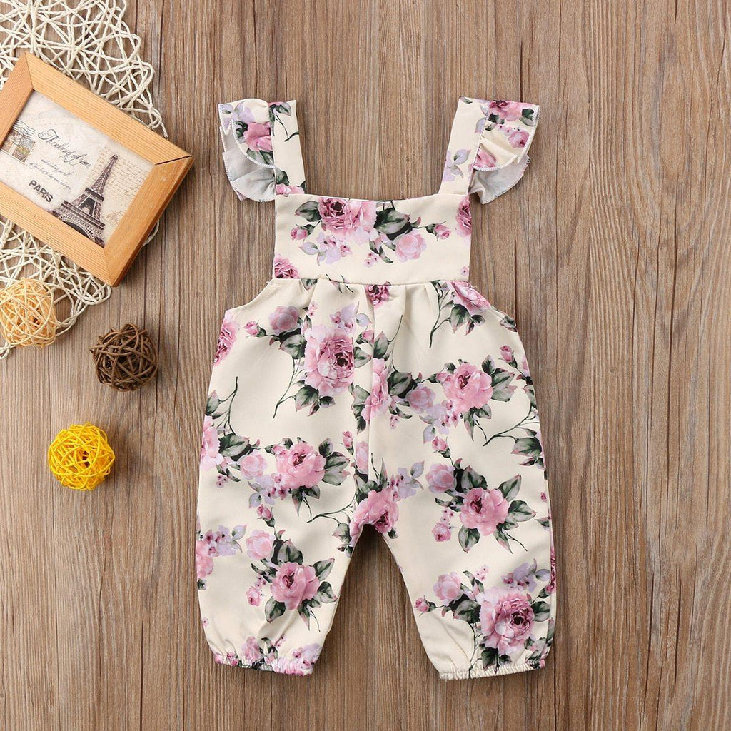 Baby Girl Floral Ruffle Strap Romper - Cute Cotton Blend Jumpsuit