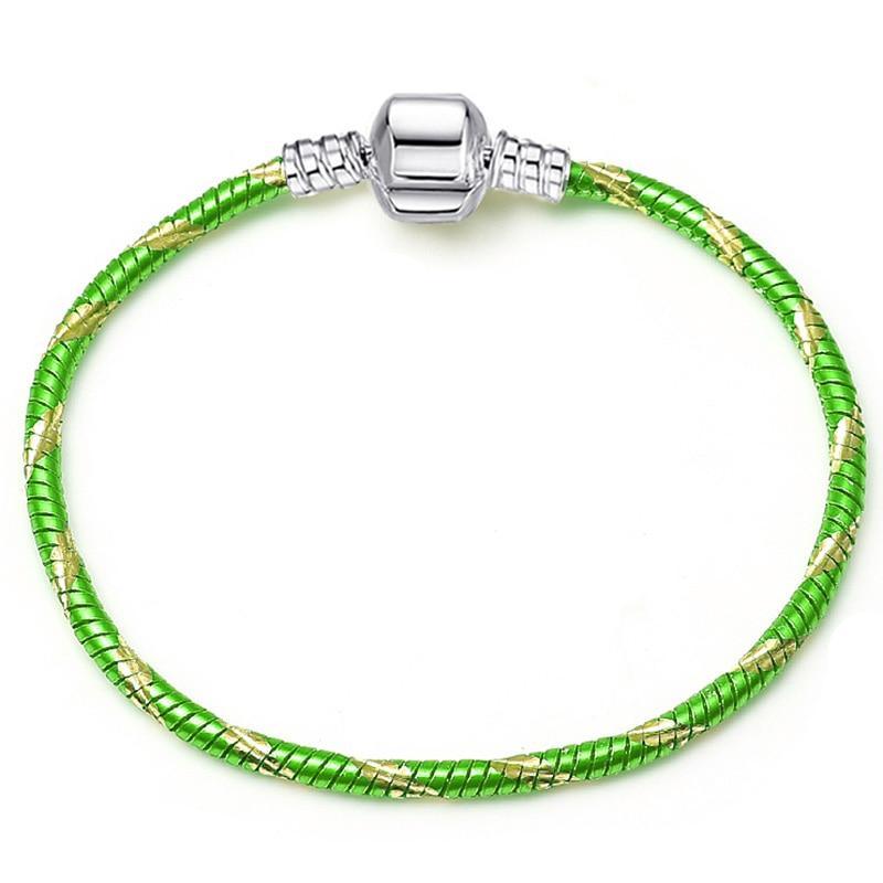 Sterling Silver Color Snake Chain Heart and Star Bracelet