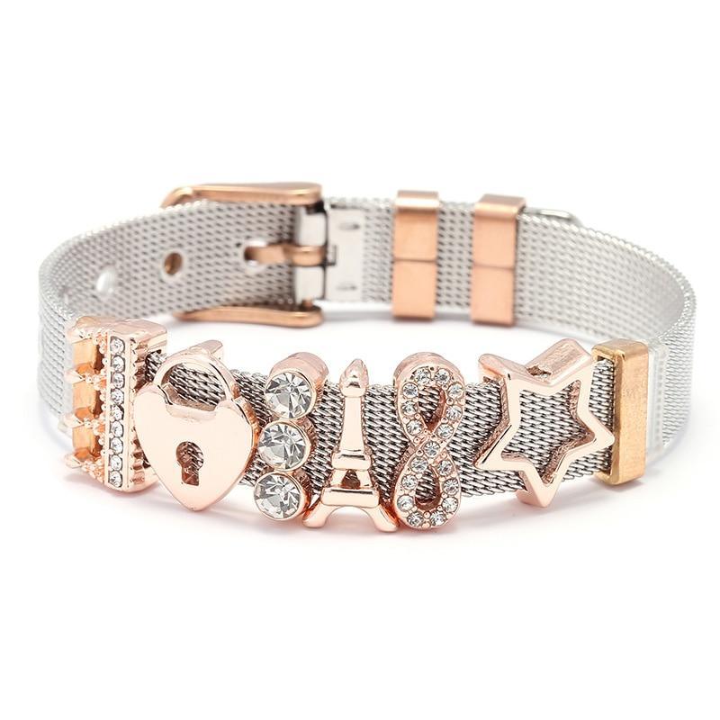 18K Gold Plated Italian Mesh Heart and Anchor Charm Bracelet
