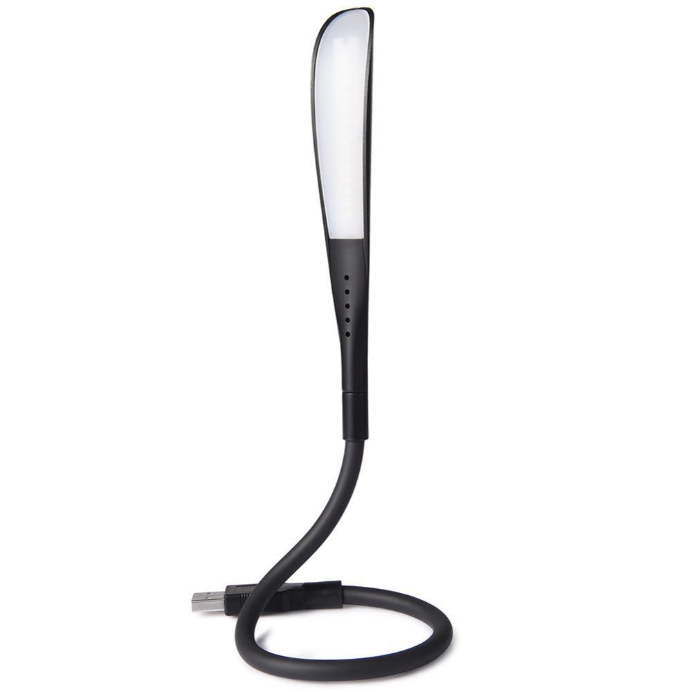 Portable USB LED light with amber hue for eye-protected reading in black and white colors.