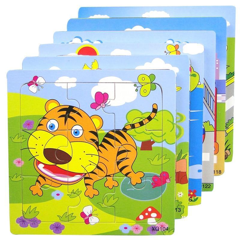 Small square wooden 3D animal mosaic puzzle featuring bright primary colors for kids