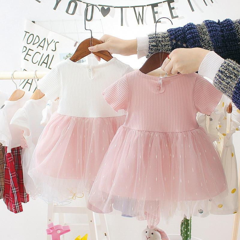 Toddler Girls Cotton Tutu Dress in Pink and White Princess Style