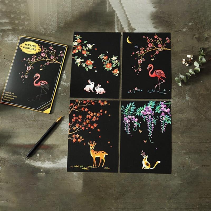 Magic Scratch Art Postcards, 4-Piece Creative Doodle Set