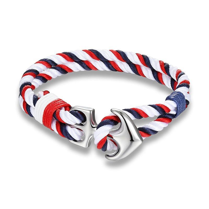 Men's Nautical Anchor Rope Bracelet in Navy, White and Red