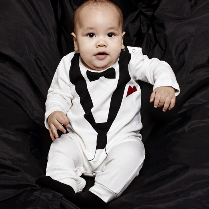 Baby Boy Long-Sleeved Formal Cotton Romper for Special Occasions
