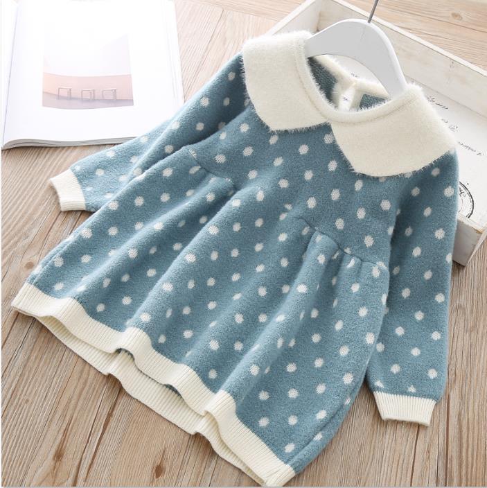 Retro Knit Sweater Dress for Baby Girls - Warm Polka Dot Vintage Look