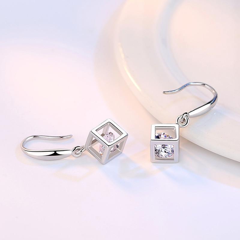 Luxury Zircon Cube Jewelry Set - Elegant Square Necklace & Earrings