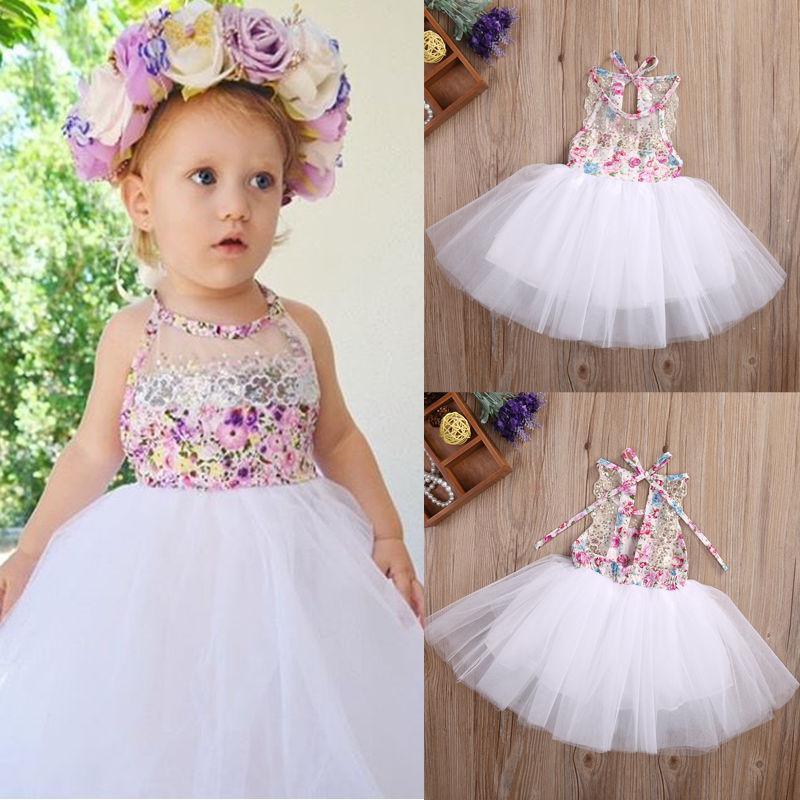 Handmade Tulle Tutu Dress for Baby Girls with Floral Sequins