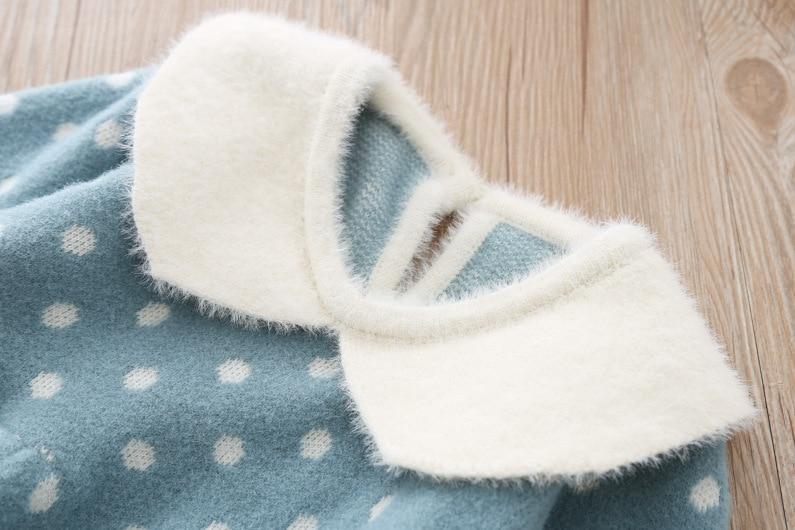 Retro Knit Sweater Dress for Baby Girls - Warm Polka Dot Vintage Look