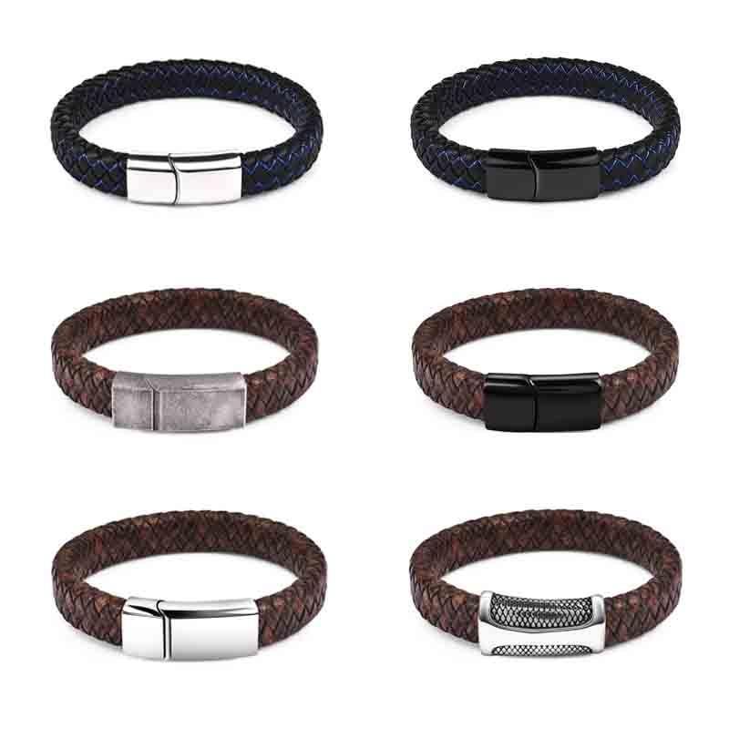 Handmade Braided Leather and Stainless Steel Magnetic Bracelet