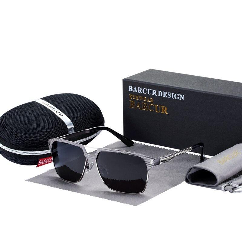 Men's modern business-retro polarized sunglasses with metal-style frame and black lenses