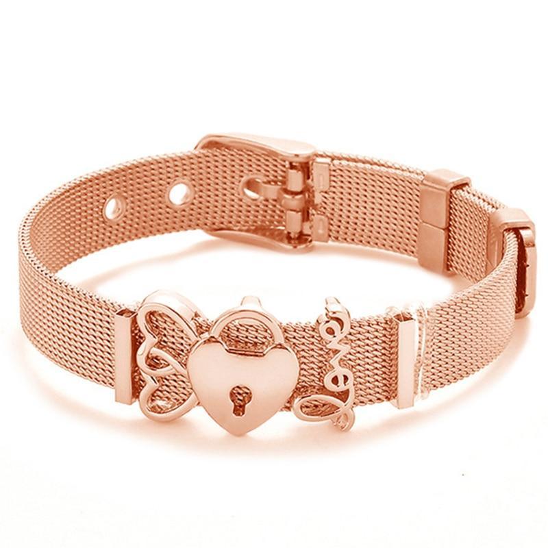 18K Gold Plated Italian Mesh Heart and Anchor Charm Bracelet