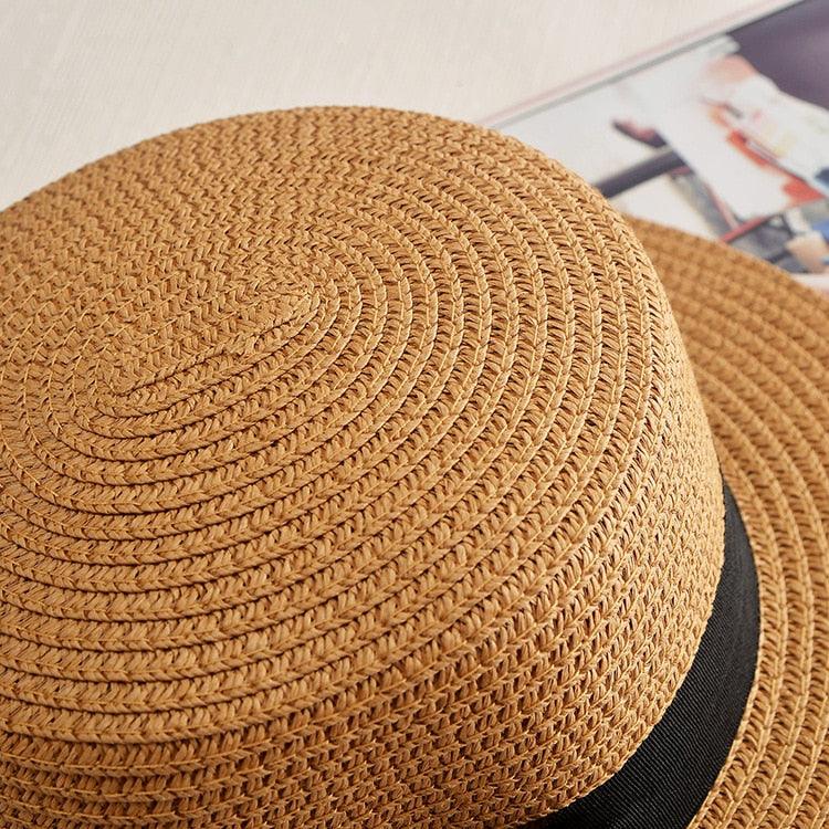 Girls Elegant Straw Beach Sun Hat with Bowknot UV Protection 56-58cm