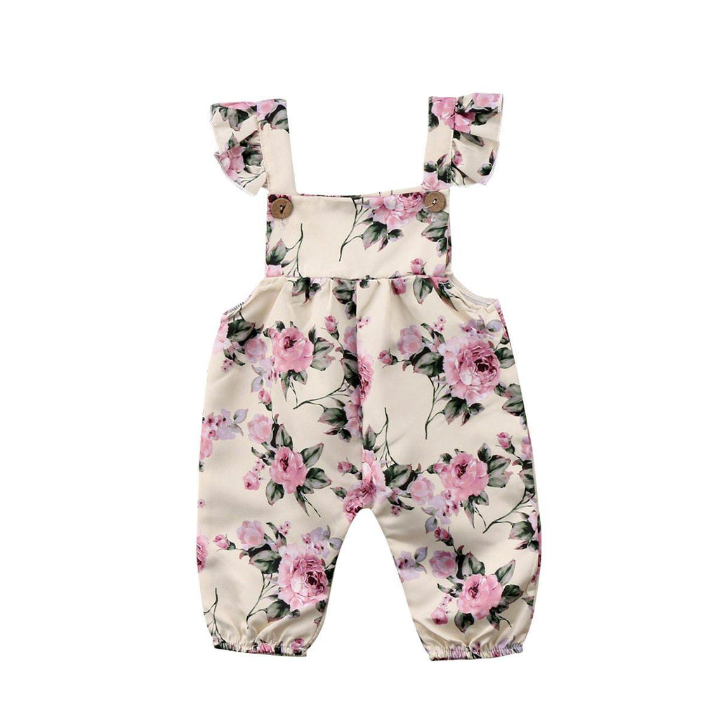 Baby Girl Floral Ruffle Strap Romper - Cute Cotton Blend Jumpsuit
