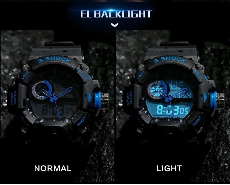 Men's Dual Display Tactical Sport Watch with LED and Alarm