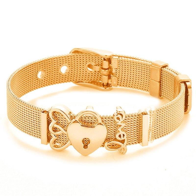 18K Gold Plated Italian Mesh Heart and Anchor Charm Bracelet