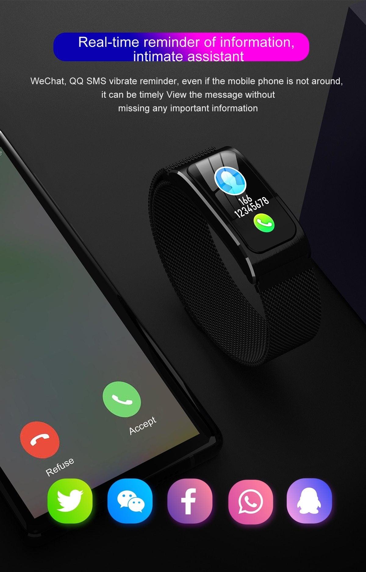 Luxury Metal Smart Watch 1.14" Fitness Tracker Heart Rate Monitor