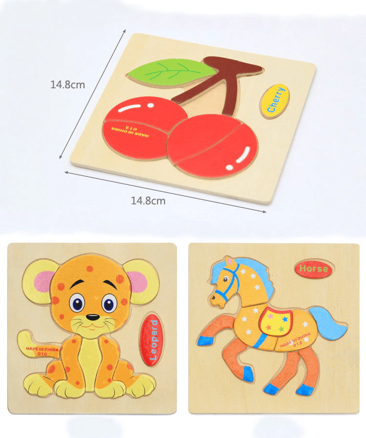 3D Wooden Cartoon Animal & Fruit Intelligence Puzzle for Kids
