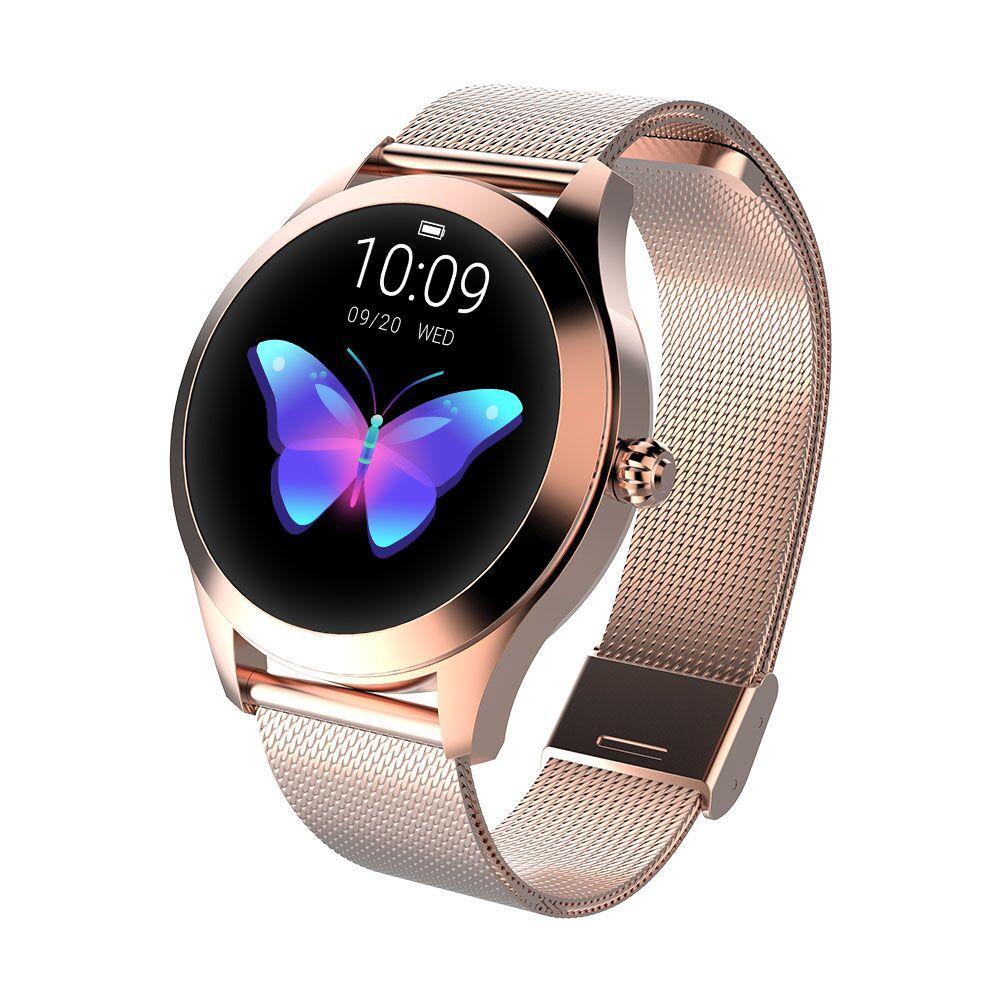 Elegant women's luxury smartwatch with luminous pearls and a metallic band