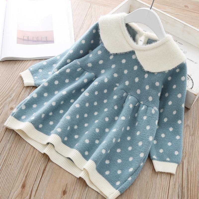 Retro Knit Sweater Dress for Baby Girls - Warm Polka Dot Vintage Look