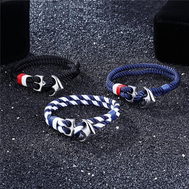 Men's Nautical Anchor Rope Bracelet in Navy, White and Red