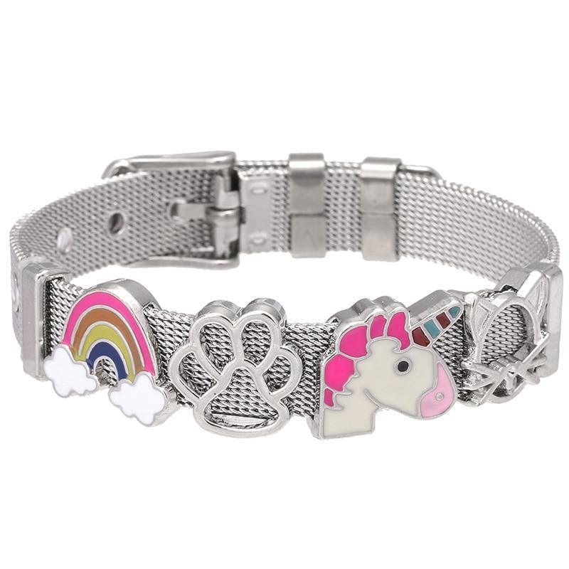 18K Gold Plated Italian Mesh Heart and Anchor Charm Bracelet