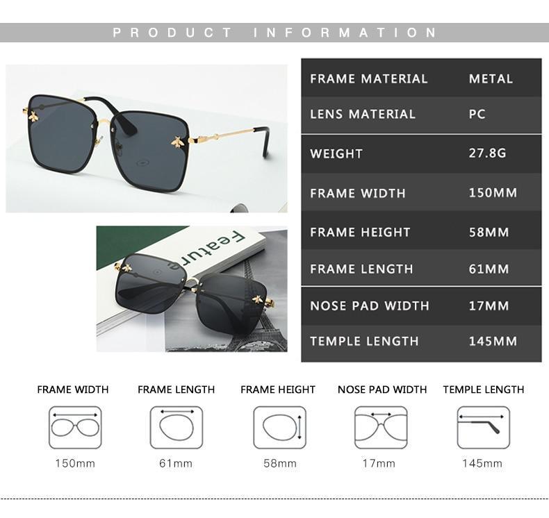 Oversize Rimless Square Bee Sunglasses with UV400 Gradient Lenses