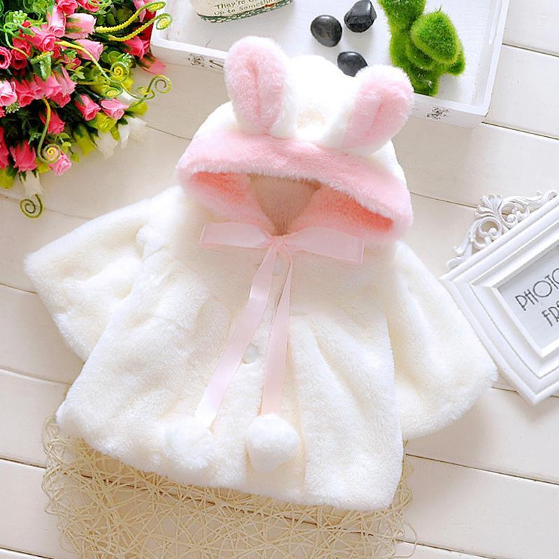 Baby Girls Reversible Rabbit Ear Cloak Coat Warm Winter Cape