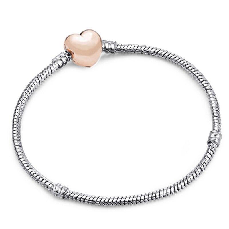 Sterling Silver Color Snake Chain Heart and Star Bracelet