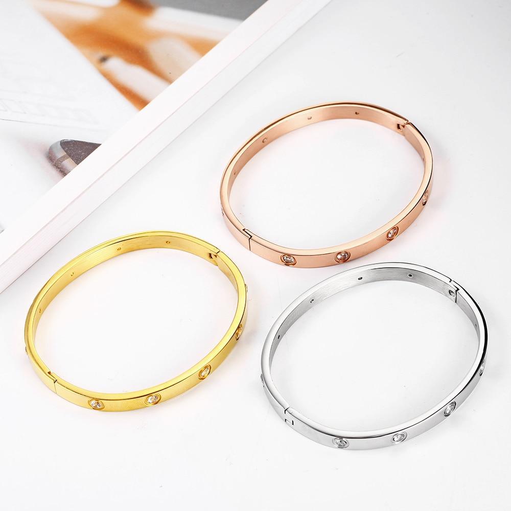 Rose Gold Crystal Bangle Bracelet in Stainless Steel