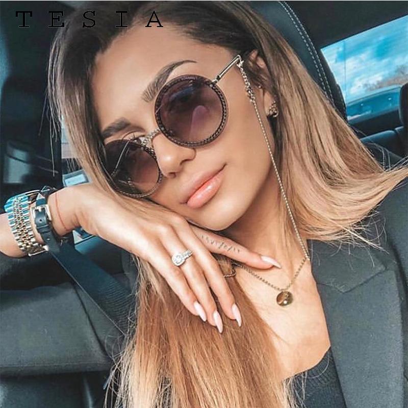 Luxury Round Retro Rimless Sunglasses with Zircon & UV400 Protection