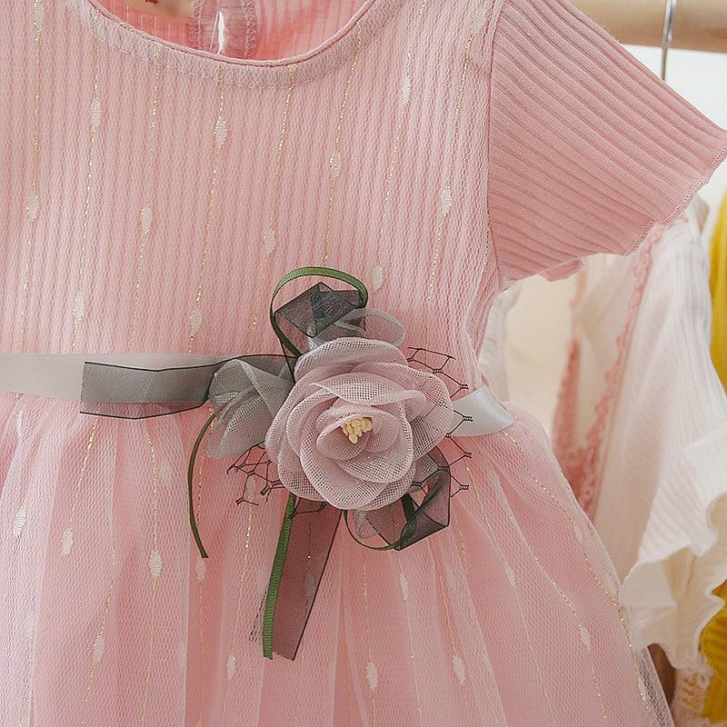 Toddler Girls Cotton Tutu Dress in Pink and White Princess Style