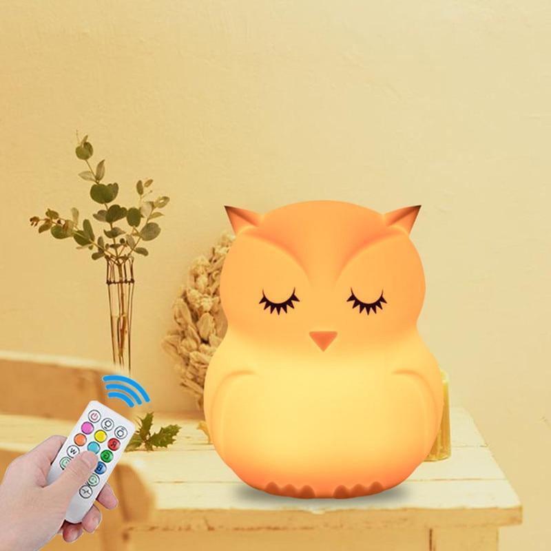Cute Silicone Owl Night Light with Remote & Touch Sensor for Kids