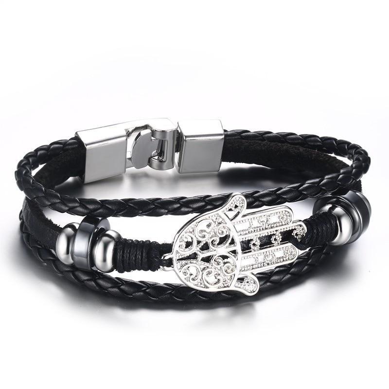 Vintage Men's Leather Playing Card Charm Multilayer Bracelet