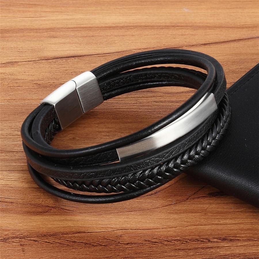 Multilayer Leather Magnetic Bracelet for Men Hand Charm Jewelry