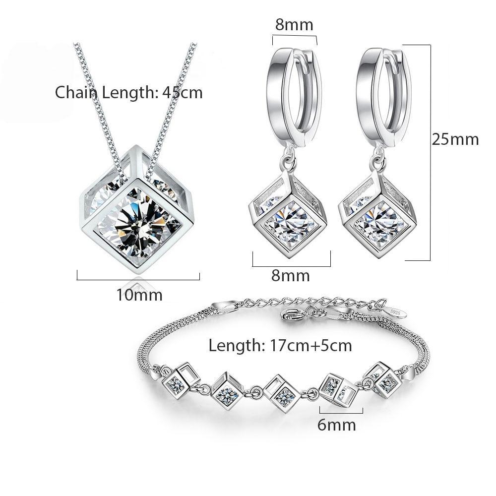 Luxury Zircon Cube Jewelry Set - Elegant Square Necklace & Earrings
