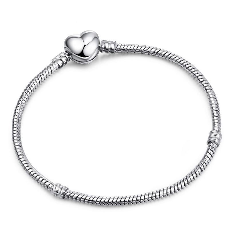 Sterling Silver Color Snake Chain Heart and Star Bracelet