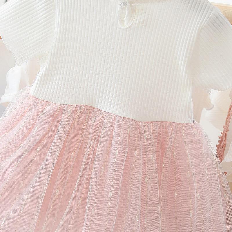 Toddler Girls Cotton Tutu Dress in Pink and White Princess Style
