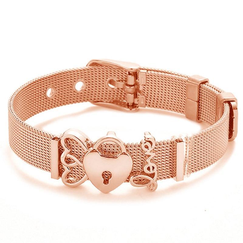 18K Gold Plated Italian Mesh Heart and Anchor Charm Bracelet