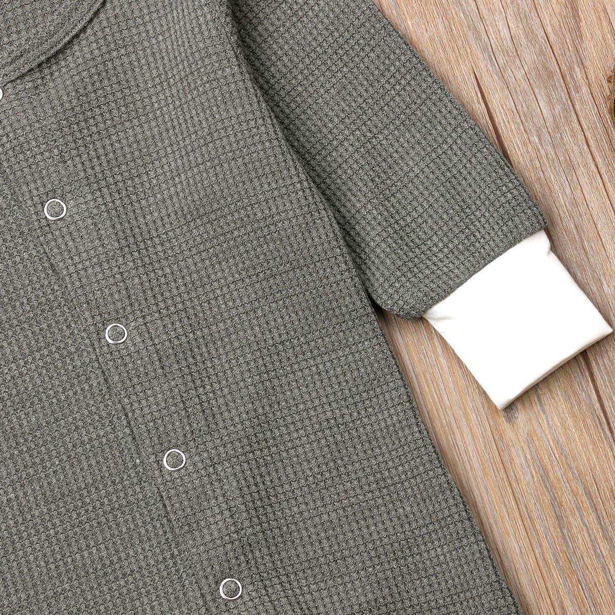 Retro Long Sleeve Baby Romper with Button Closure