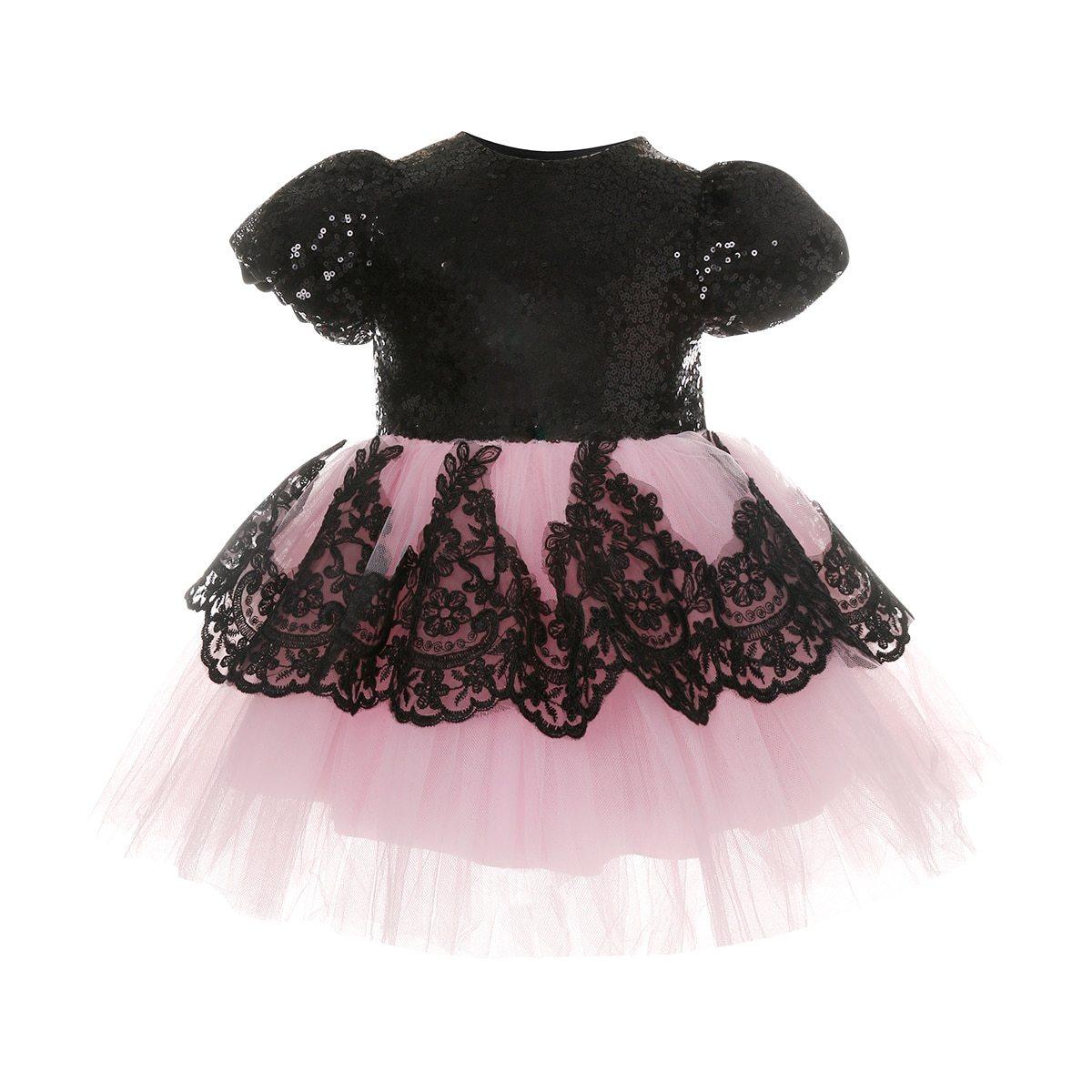 Girls Modern Luxury A-Line Formal Dress in Black and Pink