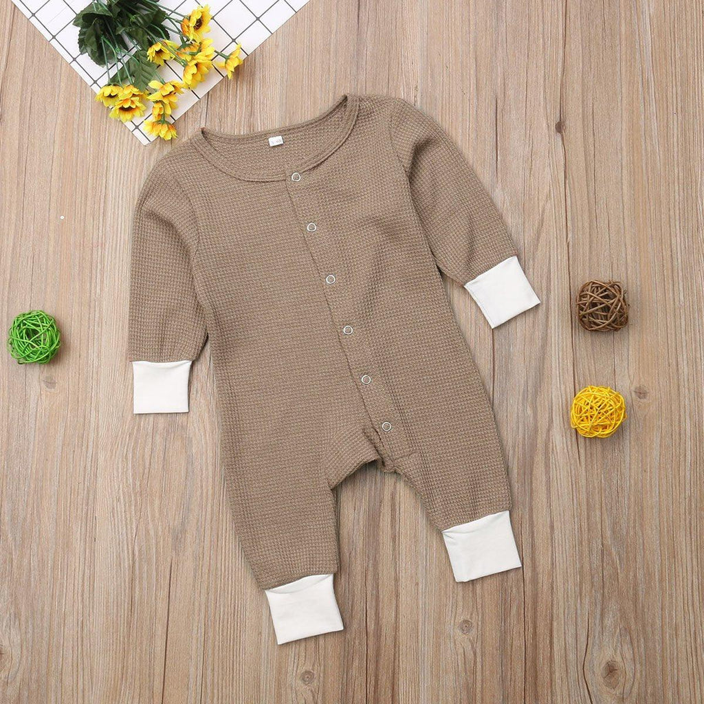 Retro Long Sleeve Baby Romper with Button Closure