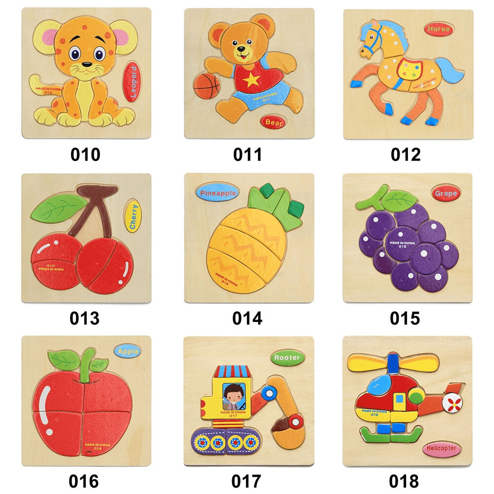 3D Wooden Cartoon Animal & Fruit Intelligence Puzzle for Kids